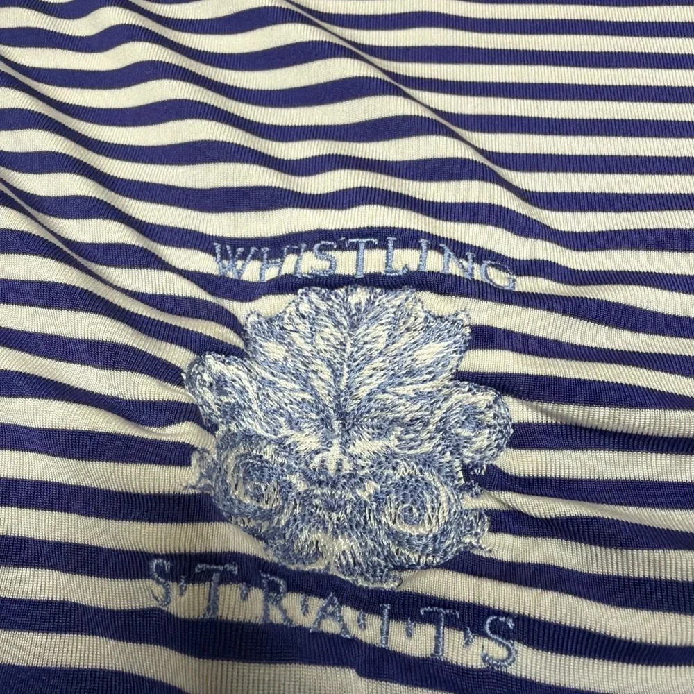 RLX Ralph LaureN Performance Golf Polo Whistling Straits Blue White Striped XL